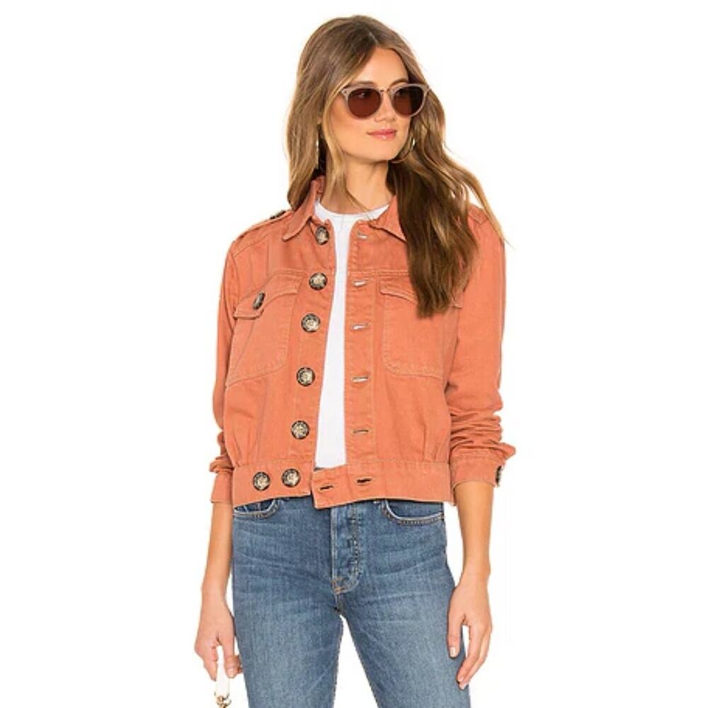 Free People Denim Slouchy Eisenhower Jacket in Terracotta XS